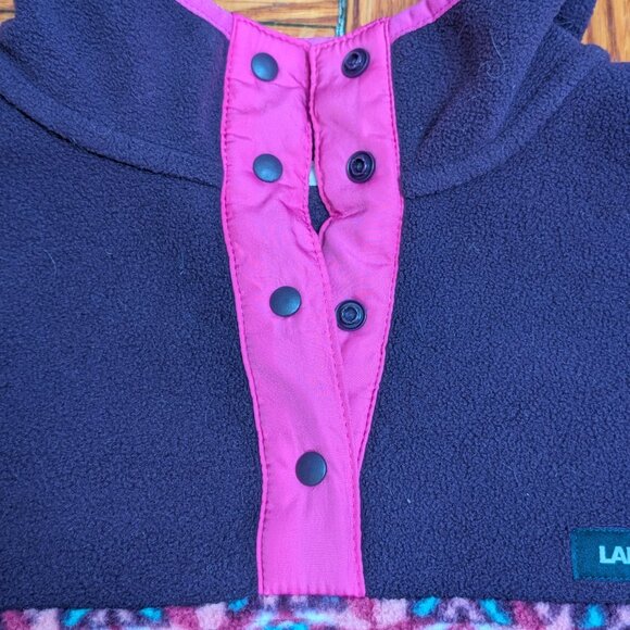 Lands End Women's Fleece Pullover Purple Pink Ivory Cream Fair Isle Size L - Picture 3 of 7